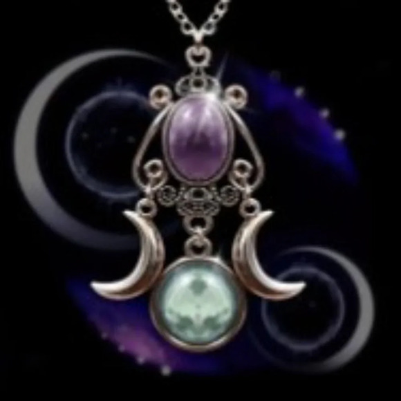 Triple Moon Goddess Pendant Necklace - Elegant Glass Mosaic Jewelry - Picture 2 of 6